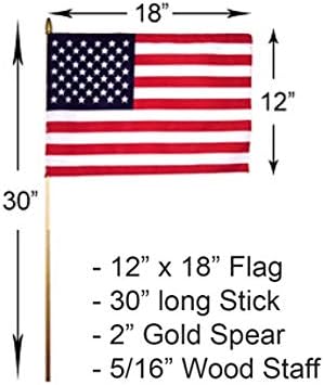 GIFTEXPRESS Pack of 24, Made in USA 12x18 Inch US Stick Flags With Spear Tip, Handheld American Flags, Grave Marker for Cemetery on 30" Dowel With 2" Gold Tip - Image 5