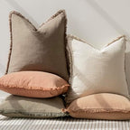 Foindtower Decorative Linen Fringe Throw Pillow Covers 24×24 Light Brown - Image 6