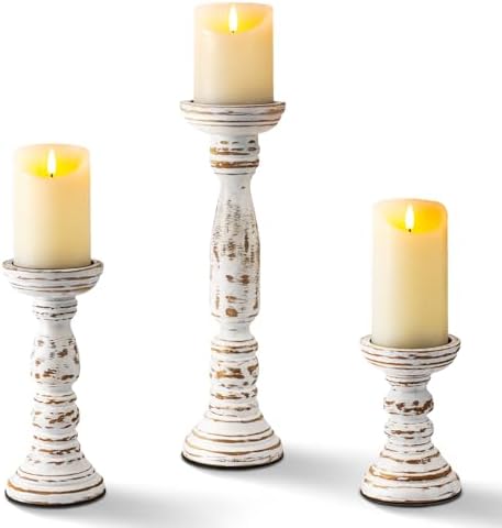 Homemory 3 Pack Wood Candle Holders, Farmhouse Rustic Pillar Candle Decor by Homemory