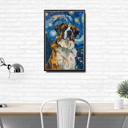 Metal Sign Vintage Tin Sign Saint Bernard Starry Night Bernard Gentle Saint in A Celestial Sky for Home Alpine Lodge and Seasonal Displays Rustproof Aluminum 8×12 Inches with Metal Frame - Image 3