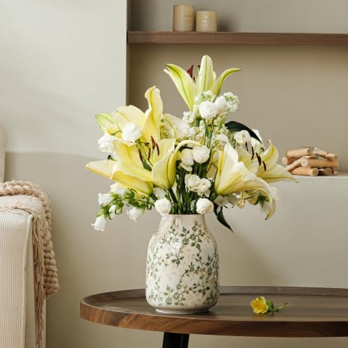 Ceramic Flower Vase for Home Decor, Vintage Green Decorative Vase 7.8 Inch - Image 4