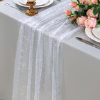 Snowkingdom 10 Pcs 10 FT Silver Table Runners, Sheer Chiffon Gauze Cheesecloth Runner, Sequin Glitter Silver Party Table Decoration Centerpieces for Wedding Christmas Birthday Bridal Baby Shower by Snowkingdom