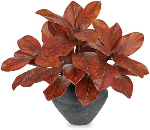 Briful Artificial Magnolia Leaves Stems 3 Pack 22in Orange Fake Magnolia Branches for Vase Fall Leaves Stems for Home Room Arrangements Centerpieces Thanksgiving Décor (Vase Not Included) by Briful