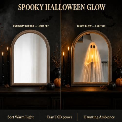 Light Up Ghost Mirror, 11 x 13.8 in Halloween Decor for Mantel & Wall - Image 2