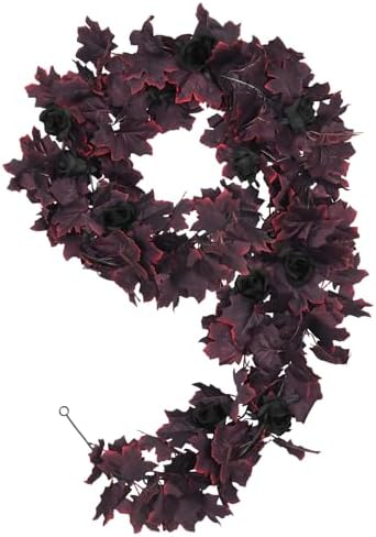 RECUTMS Black Burgundy Garland Artificial Black Rose Garland Fall Leaf Vine by RECUTMS