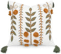 Boho Pom Pom Hand Embroidered 20x20 Pillow Cover, Ivory by YugTex