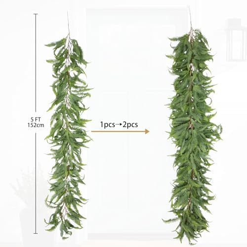 Briful 5ft Long Greenery Garland Set of 2 Boston Fern Floral Garland for Door Mantle Decorations, Lush Realistic Spring Summer Artificial Garland for Home Farmhouse Indoor Decor, 2026 VBS Church Decor - Image 2