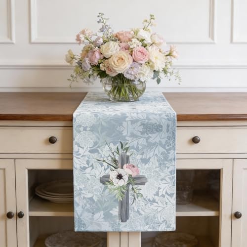 Everlasting Grace Table Runner – Christian Cross Floral Dining Table Décor, Faith-Inspired Christian Home Décor (16x72 Inch, Polyester) - Image 7