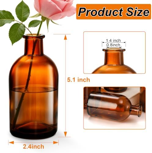 Glass Bud Vases Set of 16, Small Amber Flower Vases, Small Bud Vase in Bulk for Centerpiece, Vintage Decorative Bottle Vase for Wedding, Anniversary, Table Decor, Home Decoration - Image 2