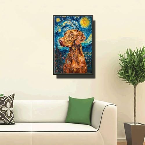 Metal Sign Tin Sign Vintage Wall Art Vizsla Starry Night Vizsla Elegant Vizsla in Night for Home Forest and Seasonal Celebrations Rustproof Aluminum 6×8 Inches with Metal Frame - Image 2