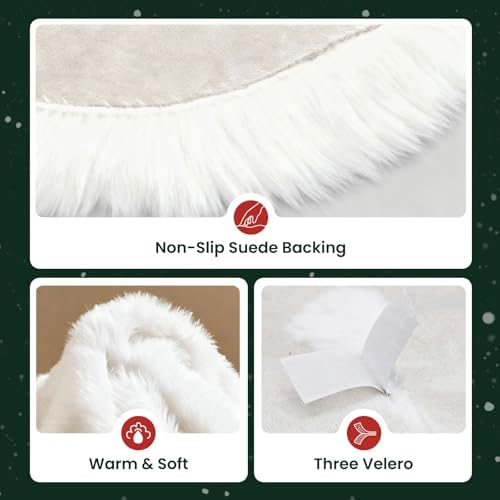 iMucci 48inch 2025 Update Wool Fur White Tree Skirt Small Christmas Tree Skirt Snowy White Plush Velvet Christmas Tree Skirt Holiday Party Decoration - Image 4