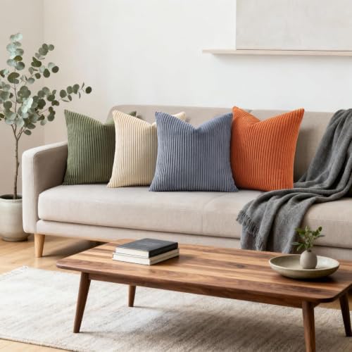 Mecatny Corduroy Fall Throw Pillow Covers 26x26 Set of 2 Burnt Orange - Image 3