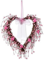 Glitzhome Valentine's Day Wreath 17" Heart Shaped Wreath with Pink Berry and Heart for Front Door Artificial Wreaths for Wedding Festival Anniversary Decor - Image 3
