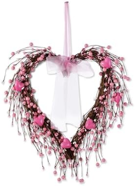 Glitzhome Valentine's Day Wreath 17" Heart Shaped Wreath with Pink Berry and Heart for Front Door Artificial Wreaths for Wedding Festival Anniversary Decor - Image 3