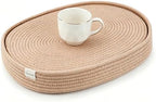 Handmade Boho Placemats Set of 6 Oval – Natural Woven Cotton Farmhouse Table Mats for Dining Table, Fall, Halloween, Thanksgiving, Christmas by Geichan