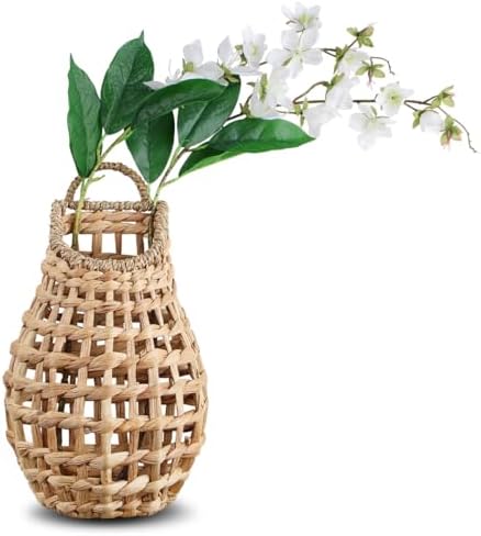 Wicker Woven Wall Hanging Flower Basket, Water Hyacinth Storage Basket by TSENSGL