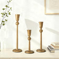 Set of 3 Antique Brass Taper Candle Holders Iron Candlestick Holder by Novyxis