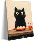 XYHYRA Framed Vintage Funny Black Cat Kitchen Wall Art, Cute Cartoon Cat with Rice Balls Canvas Print Painting, Japanese Food-Inspired Poster Picture for Dining Room Cafe Coffee Nook Decor 16x24 inch by Unknown