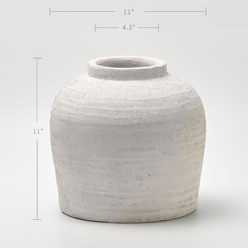 LB2 White Ceramic Large Vase, 11" Tall Zen Style, Terra Cotta Pitcher, Distressed Farmhouse Decor, Pottery Decorative Flower for Home Decor (B - White 11") - Image 5