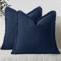 MIULEE Linen Fringe Decorative Euro Throw Pillow Covers Dark Navy 26x26 by MIULEE