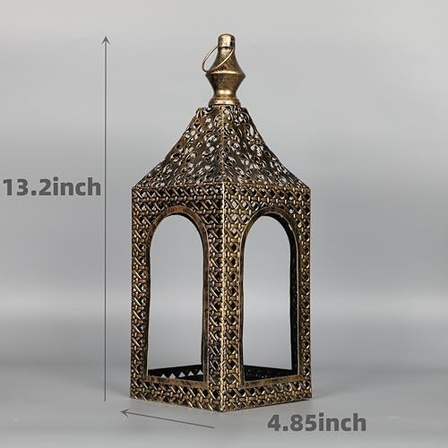 Moroccan Lantern Lamp Decorative Candle Holders for Ramadan Decorations, Hanging, Outdoor Patio or Porch, Indoor Home Decor (Bronze 13.2inch) - Image 6