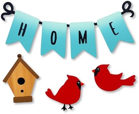 Roeda Brighten Your Life 14933m Home Word Banner with Cardinals and Birdhouse Wreath Kit Everyday Magnets Set of 4, 8.2" W x 3.6" H by Roeda