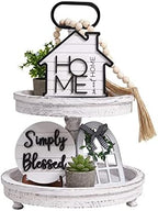 Houmury Rustic Farmhouse Tiered Tray Set with Succulent & Plant - Home Decor for Kitchens (Set of 8 Without Trays) by Houmury