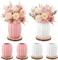 Rtteri 6 Set 5.12" Ceramic Pumpkin Vase with Wood Slices Glazed Fall Flower Pots for Autumn Home Decor Smooth Pottery Planter Pack for Thanksgiving Tabletop Decoration Housewarming Gifts(Pink, White) by Rtteri