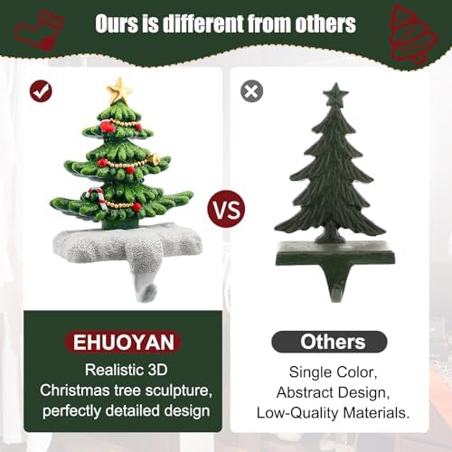 Christmas Stocking Holder Set of 2 with Glitter for Mantel Resin Stocking Hooks Fireplace Decor Sparkling Holiday Centerpiece Durable Indoor Christmas Gift - Image 5
