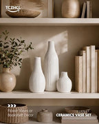 Minimal Line White Ceramic Vase Set of 3, Matte Decorative Flower Vases - Image 5