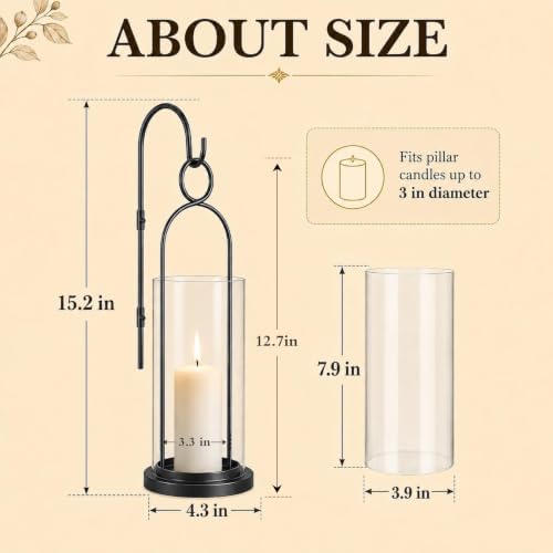 Black Wall Candle Sconces Set of 2, Candle Holder with Hurricane Glass - Image 2