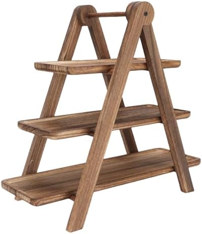 Wood 3 Tier Serving Tray, Solid Wood Tiered Stand, Rectangle Brown - Image 4