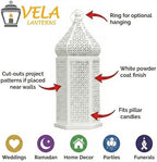 VELA LANTERNS Large Temple Tower Moroccan Lantern Lamp Decorative Candle Holders for Ramadan Decorations, Hanging, Outdoor Patio or Porch, Indoor Home Decor, Weddings, White, Set of 2 - Image 5