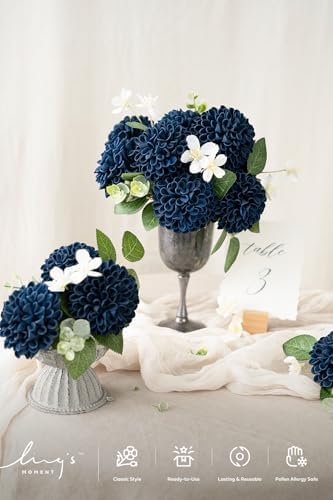 Ling's moment Navy Blue Artificial Dahlias, Wedding Flowers, 25 pcs - Image 2
