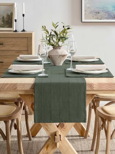 ZeeMart Linen Checked Farmhouse Placemats Set of 6, Army Green 13x19in - Image 5