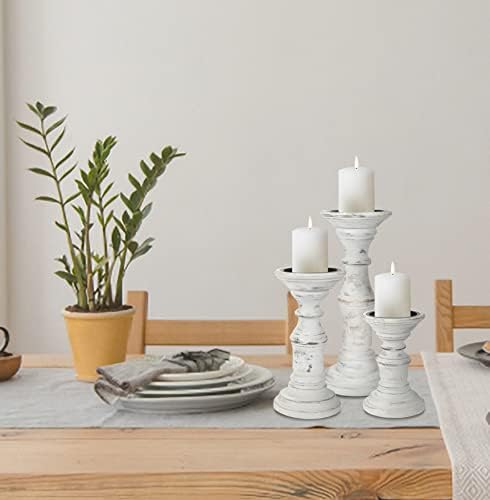Homebia Design Antique White Wooden Candle Holder Set of 3 – 10, 8, 6 Inch - Image 2