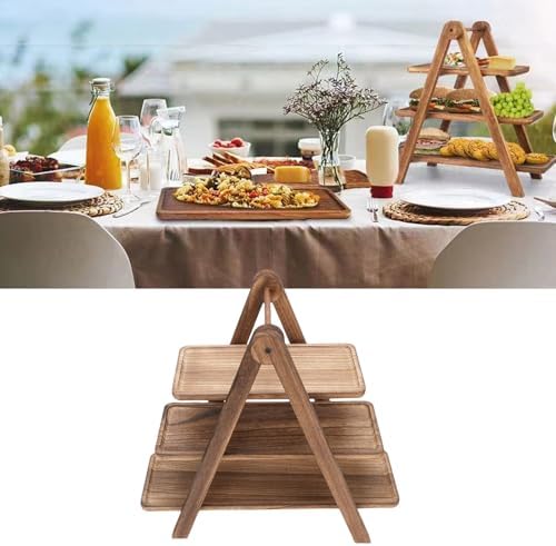 Fockety 3 Tier Serving Tray, Rectangle Platter Wooden Farmhouse Tiered Tray Cupcake Display Serving Stand Bed Table Tray for Fruit, Cake, Snack, Dishes - Image 4