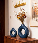 Ceramic Donut Vase Set of 2 Home Decor Modern Farmhouse Style Living Room Ornament Dining Table Room Pottery Purple Small Vases for Dried Flowers - Image 2