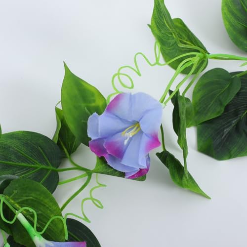 FOMIYES 2Pcs Artificial Morning Glory Vines Silk Garland Blue Hanging Green Plants for Wedding Outdoor Wall Fence Stairway Decor - Image 4