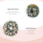 Spring Pink Peony Front Door Wreath 24-inch Flower Blue Wreath Indoor Outdoor Front Door Hallway Window Decoration Wedding Birthday Party Decoration（Pink - Image 3
