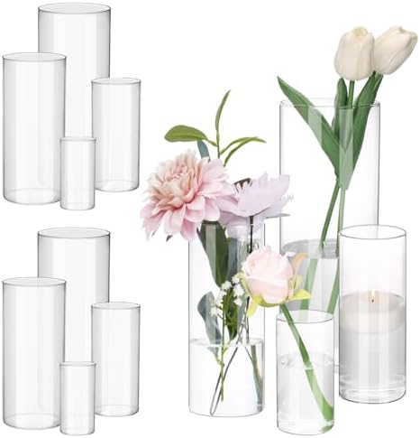 Fixwal 12pcs Clear Glass Cylinder Vases, 4, 6, 8, 10 Inch Tall by Fixwal