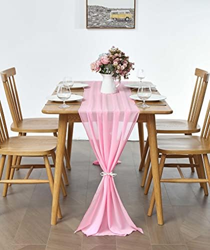 Pufogu 5 Pack 10Ft Pink Chiffon Table Runner Sheer 29x120 Inch - Image 3