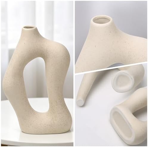 White Ceramic Decorative Vases Set of 2, Nordic Minimalist Modern Vases for Table, Wedding, Living Room, Bedroom, Office Home Decoration - Image 5