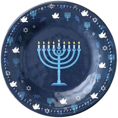 UPware Hanukkah Melamine Round Dessert Plates, Small Serving Plates, Hanukkah Decorations, for Appetizer, Snacks, and Side Dishes, Blue, 6 Inch, Set of 4 - Image 4
