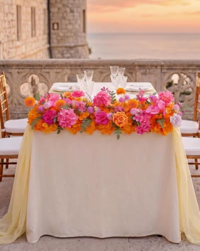 36inch Aisle Flower Garland with Chiffon Sheer Drape, Bright Multi-Color Rose with Hydrangea & Chrysanthemum Artificial Flowers, Floral Runner for Wedding Arch, Backdrop, Table Decor, Ceremony Pathway - Image 5