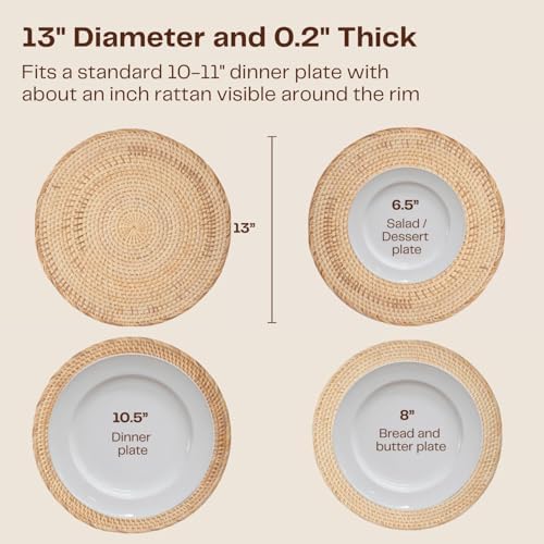 4-Pack Rattan Placemats - 13-inch Round Placemats (Natural Rattan Color) - Woven Place Mats, Round Table Mats - Wicker Chargers for Dinner Plates, Plate Chargers Boho - Image 3