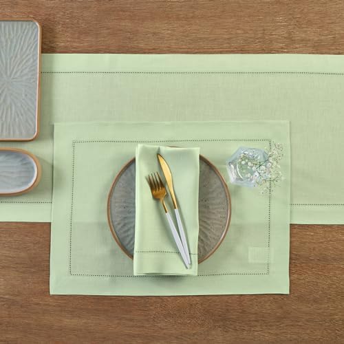 Solino Home 100% Pure Linen Table Runner Light Green Hemstitch, 14 x 48 in - Image 4