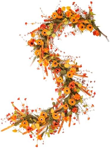 2-Pack 6Ft Fall Garland for Mantel Decoration Sunflower Flower Leaf - Image 2