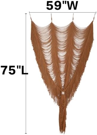Macrame Curtain Boho Handmade Fiber Art Khaki Window Decor Yarn 59" W*75" L - Image 5