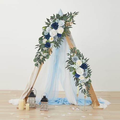 Ting's time Wedding Arch Flowers Pack of 2 Artificial Silk Large Flower Swag Welcome Sign Floral Swag Reception Backdrop Floral Decor for Fall Wedding Party Ceremony (Dusty Blue & White) - Image 6